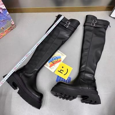 Модные женские сапоги 2024 года, зимние новые модные повседневные высокие сапоги с круглым носком и пряжкой, большие размеры 35-40, женская обувь для женщин