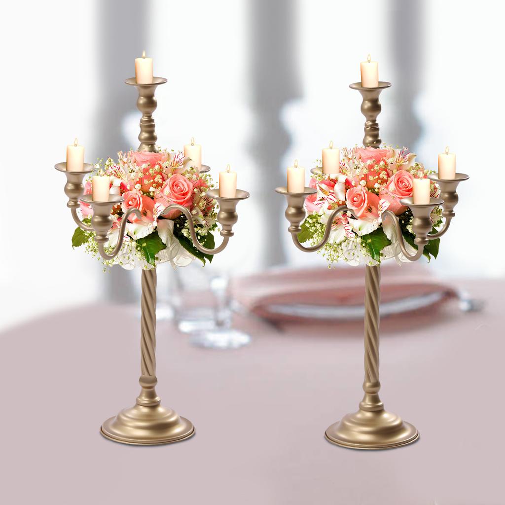 Elegant 5-Light Gold Candle Holder Set, 20 In Tall Wedding Candelabra, Floral Table Centerpiece for Formal Events & Party Decor