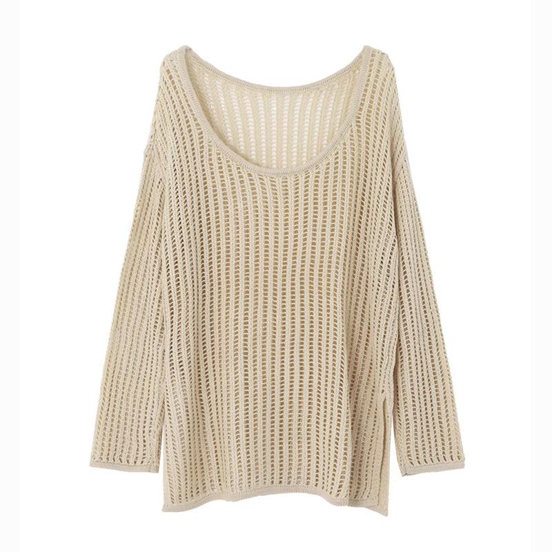 Casual Solid Knit Sweater Ladies V Neck Crew Neck Warm Daily Long Sleeve Blouse