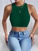 Круглый вырез ребристый топ однотонный укороченный топ женский летний трикотажный топ модный женский укороченный жилет без рукавов Y2K