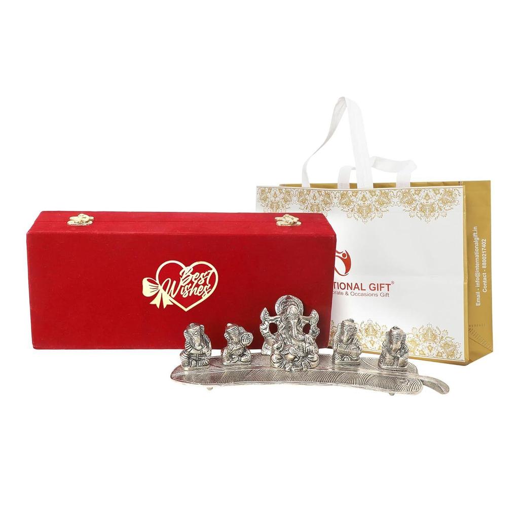 Silver Musical Ganesh God Idol | Best Wishes Printed Box | Carry Bag
