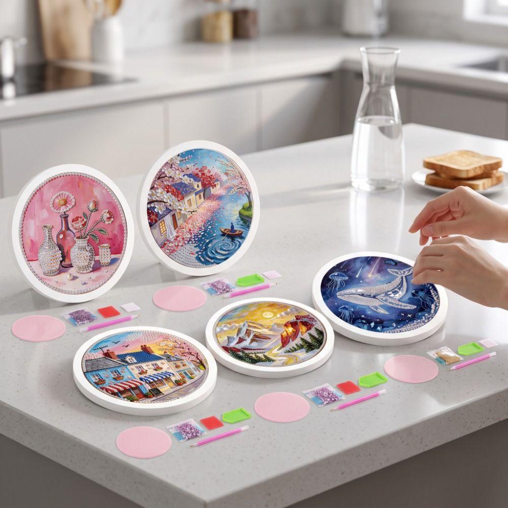 Flower DIY Painting Material Pack Whale Self-Adhesive Paintings Round Shape Pearl Painting Gift