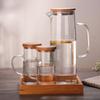 400/1300ml Glass Water Pitcher With Wooden Lid Handle Tea Milk Juice Jug Beverage Container Heat-resistant Glass Cups Drinkware