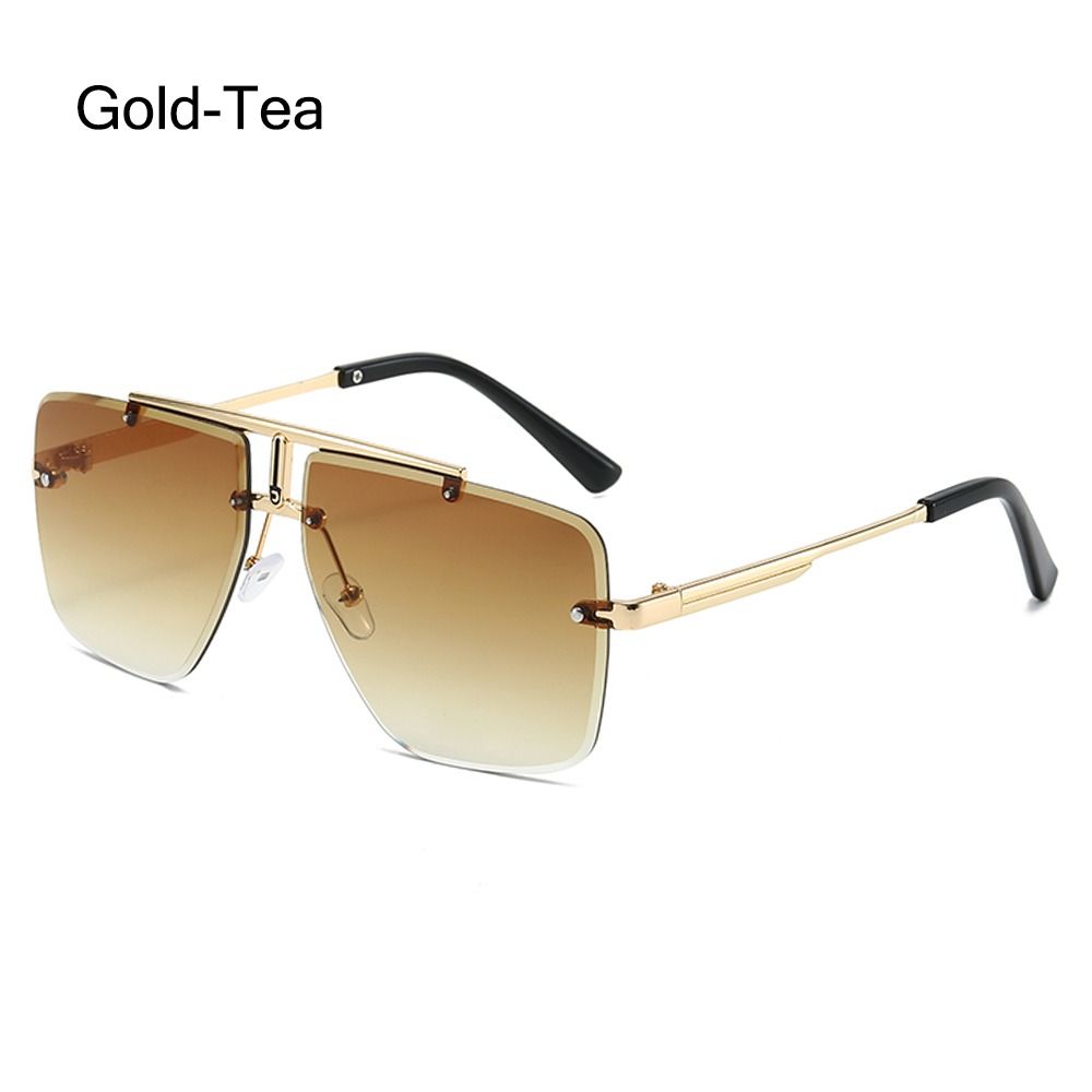 Oversized Double Bridge Frameless Sunglasses Vintage Square Frame Men's Shades Outdoor Gradient Lens UV Protection Sun Glasses