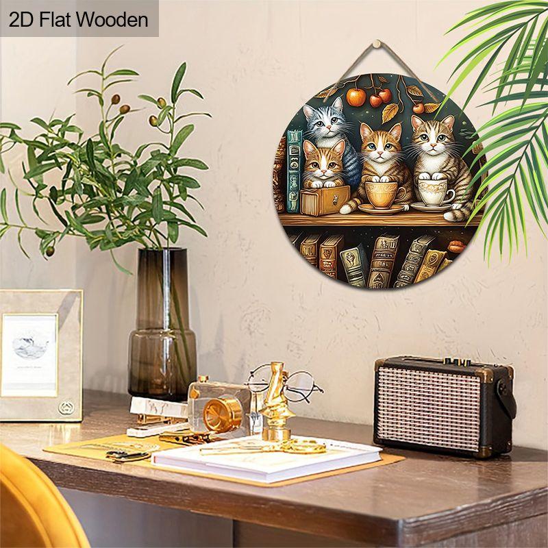 2D Flat Hanging Decorative Signs,interior Wall or Door Decoration,garden Decoration,the Pattern Is Four Cute Kittens,a Housewarming Gift for Friends
