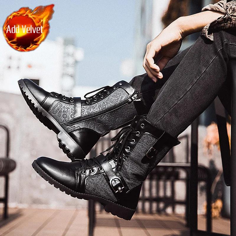 Трендовая 2025 Водонепроницаемая Мужская Обувь Кожаная Теплая Зимняя Мужская Обувь Распродажа Новое Предложение Дизайнерская Низкая Цена Удобная Винтажная Размер 45