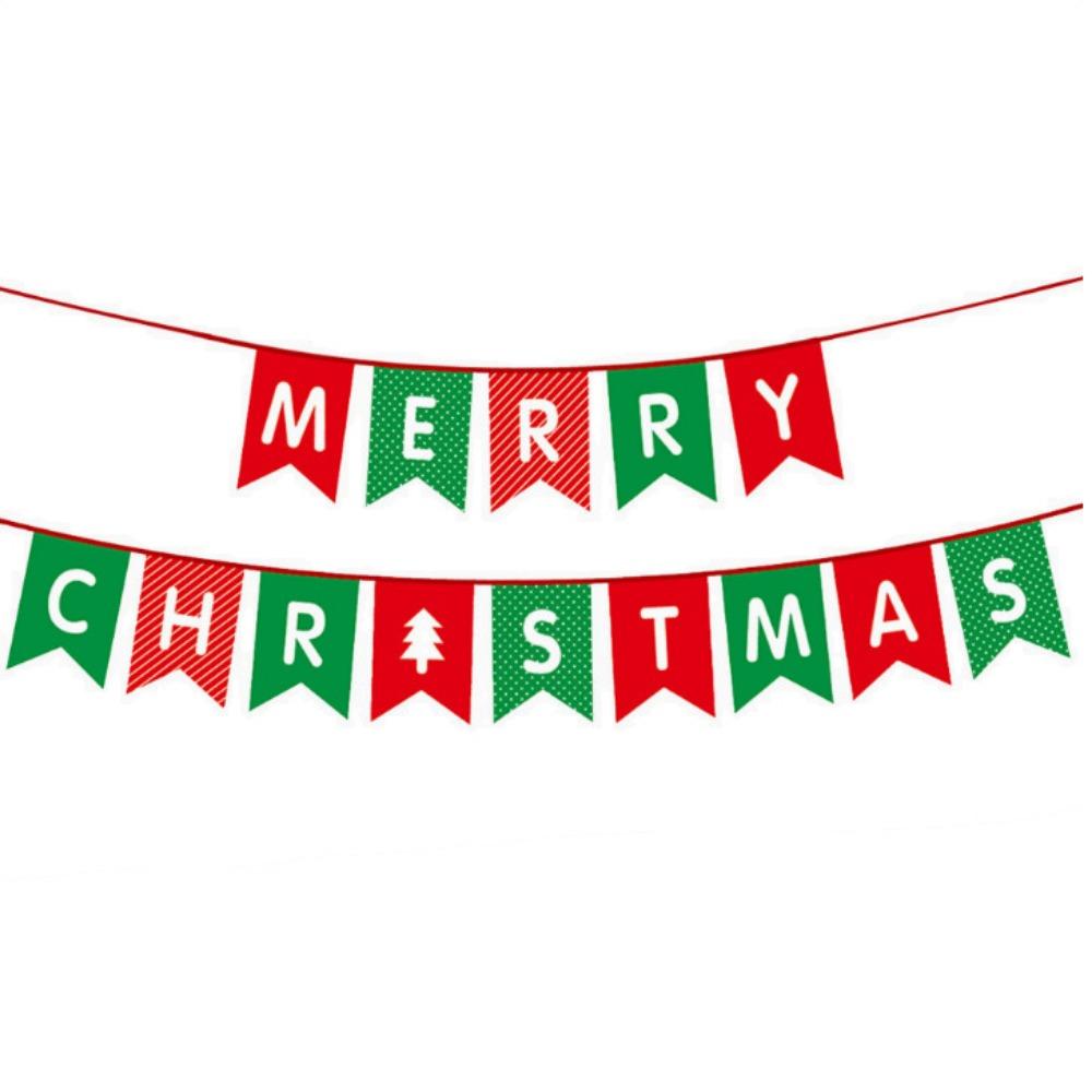 Cartoon Print Merry Christmas Banner Paper Holiday Party Bunting  New Year Decorations