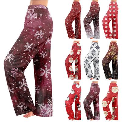 Женские зимние брюки, длинные брюки, рождественские принтованные брюки