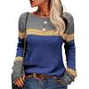 Herfst En Winter Vrouwen Crochet Temperament Commuter Tops Lange Mouwen Knit Stripe Colorblocking Ronde Hals Sweater