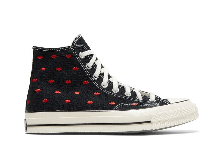 Мужские кроссовки Converse Chuck Taylor All Star 70 Hi Вышитые губы Черный Черный/Университетский красный/Эгрет