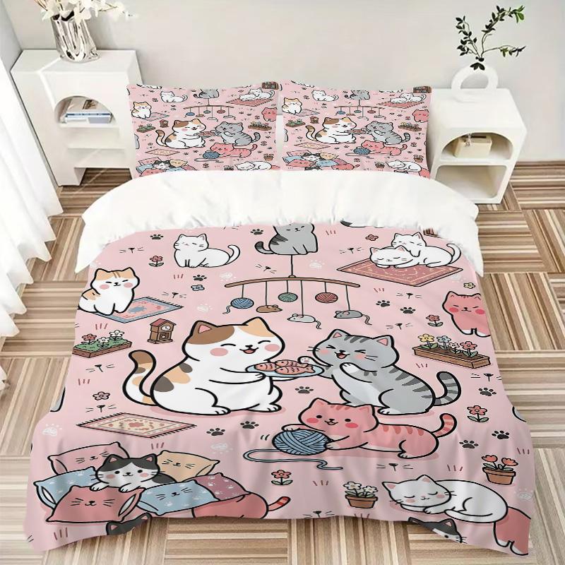 Cats Cozy Room Print 3Pcs Bedding Setduvet Cover With 2 Bedropillowcase Home Birthday Gift