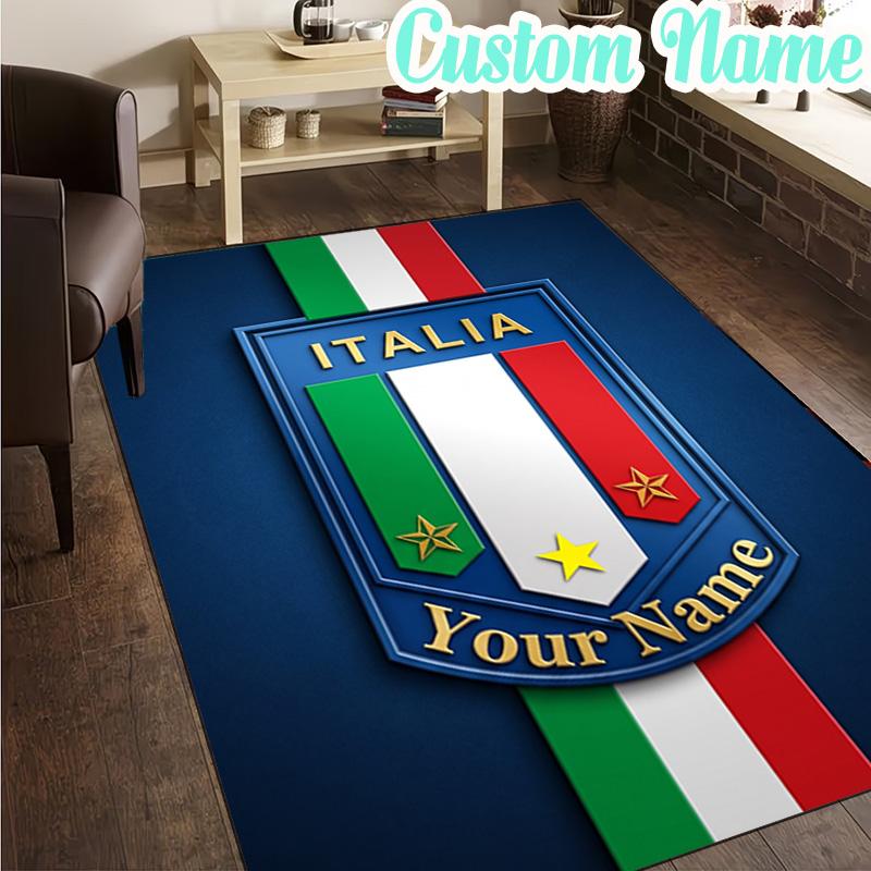 Custom Name Italian Crest Rug, Office Rug, Chair Rug, Carpet for Living Rooms, Doormat Game Rug Home Decor Christmas Gifts