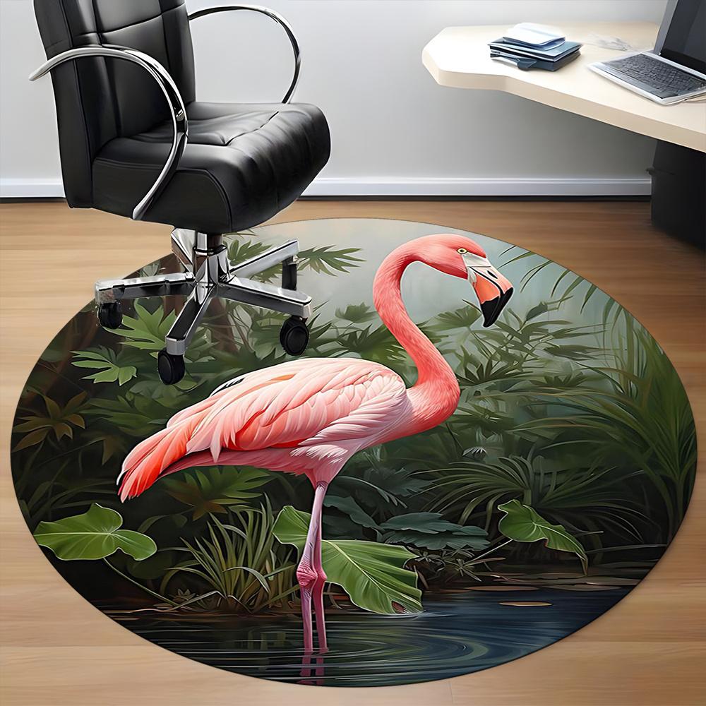 1pcFlamingo Jungle Office Round Area Rug, Indoor Mat Suitable ForOffice, Under Office Chairs Bedroom Living Room Home Decor, Room Deco 051