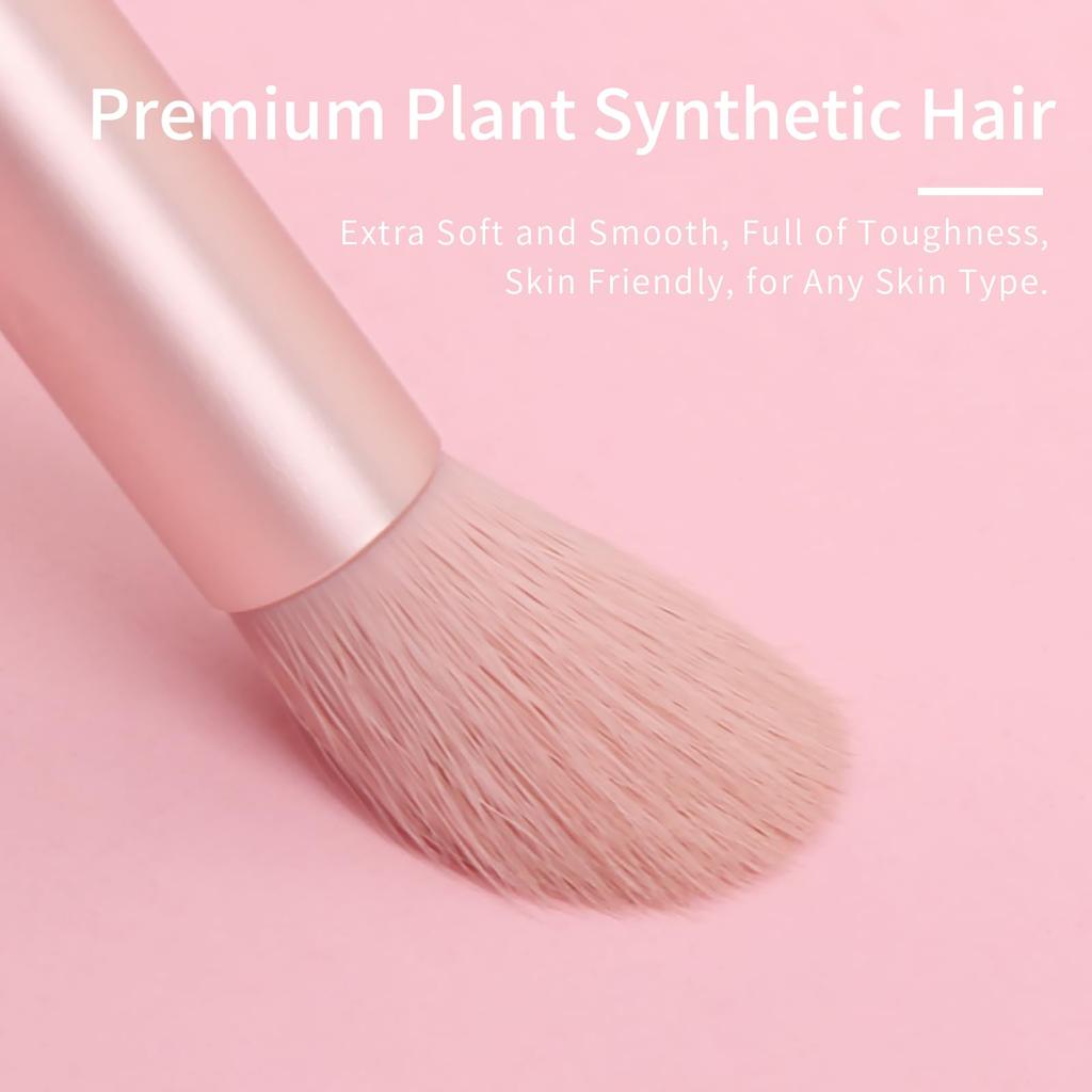 ENZO KEN Pink Resin Eyeshadow Makeup Brush Set with Travel Portable Eyeshadow Brush Set for Smoky Eye Nose Dark and Puff Hourglass Handle Bag,