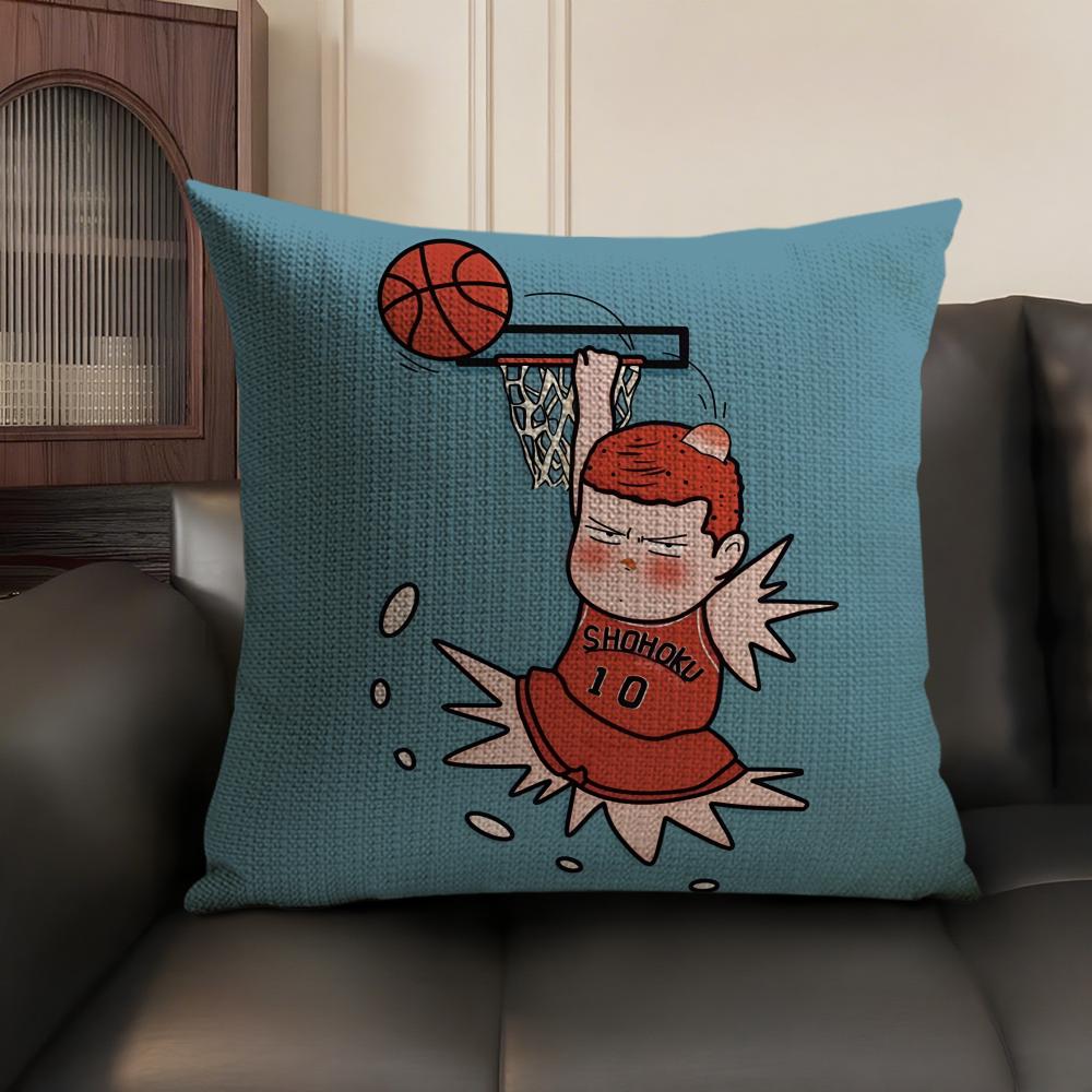 SSlam Dunk cartoon Cushion Cover Natural Linen Organic Fabric DoubleSided Printing Sofa Home Decor Gift Pillow Case