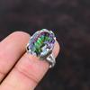 Кольцо с радужным мистическим топазом, кольцо из настоящего драгоценного камня, кольцо из стерлингового серебра 925 пробы, регулируемое кольцо, ювелирные изделия в этническом стиле, кольцо ручной работы, подарок для матери