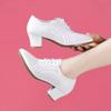 2024 Fashion Shoes for Women Spring Women's Pumps Solid Color Pointed Toe Hollow Out Breathable Lace Up Chunky Heel Shoes Women