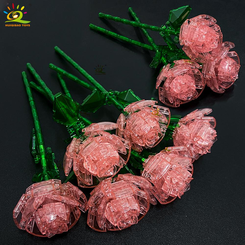 HUIQIBAO MOC Модель Цветка Розы Строительные Блоки DIY Вечный Букет Наборы Кирпичей Игрушка Для Детей Девочки Украшение Дома Новогодний Подарок