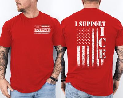 Я с ICE За ICE Трамп Поддержка Патриотический Республиканец Флаг США Двусторонняя Футболка Унисекс