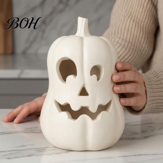 Small Pumpkin Statue Lantern Ornament, Resin Hollow Tabletop Figurine, Unique Holiday Gifts Decorative Table Centerpieces for Halloween And