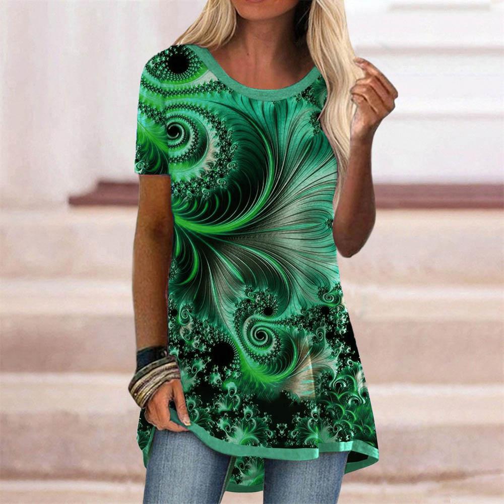 Футболка с абстрактным градиентом цвета и 3D принтом, летняя уличная одежда, женские футболки с короткими рукавами, топы Y2K, женские футболки, одежда больших размеров