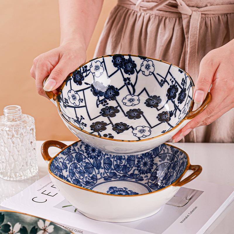 7,5-дюймовая керамическая миска с ручкой, кухонная термостойкая миска для супа с лапшой, японская салатница, миска для сервировки пасты и рагу