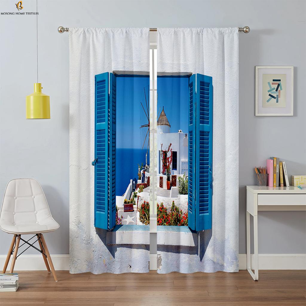 3D-печатные шторы с морским пейзажем за окном 100% полиэфирное волокно спальня гостиная кабинет декоративные шторы