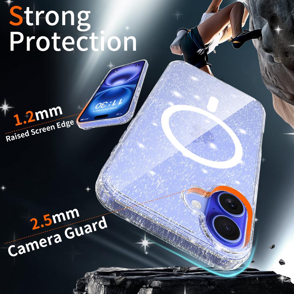 Прозрачный чехол с блестками против пожелтения для Magsafe Iphone 17 Air 16 E 15 15Pro 14 Plus 13 Pro Max 13Pro 14Pro 16Pro 17Pro Mag Safe Чехол для телефона Аксессуары