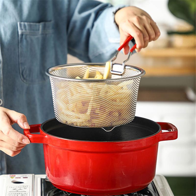 Корзина для жарки из нержавеющей стали с практичной складной ручкой Корзина для приготовления жареного картофеля Сетка для слива масла Дуршлаг Кухонные гаджеты