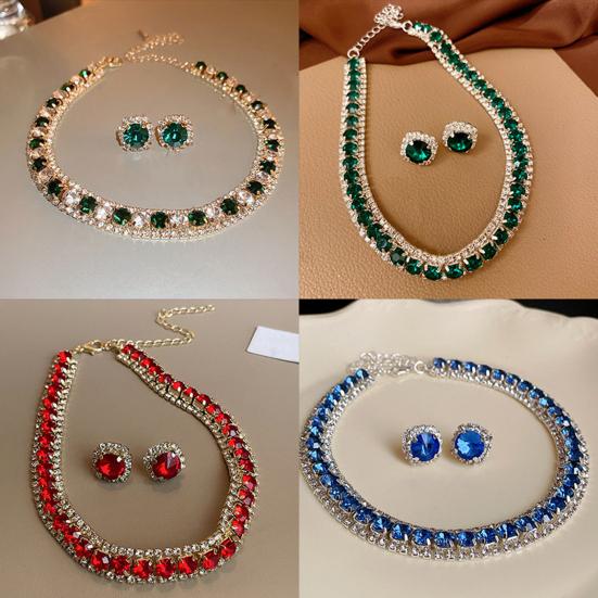 1 комплект ожерелье серьги комплект винтажный кубический цирконий регулируемая длина контрастный цвет невесты ювелирные изделия выпускной вечер свадьба серьги гвоздики