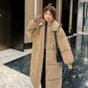 Autumn and Winter Warm Cotton Jacket, Mid Length Over Knee Down Cotton Jacket,Korean Version Loose and Thick Hooded Cotton Jacket,Casual Cotton Jacket