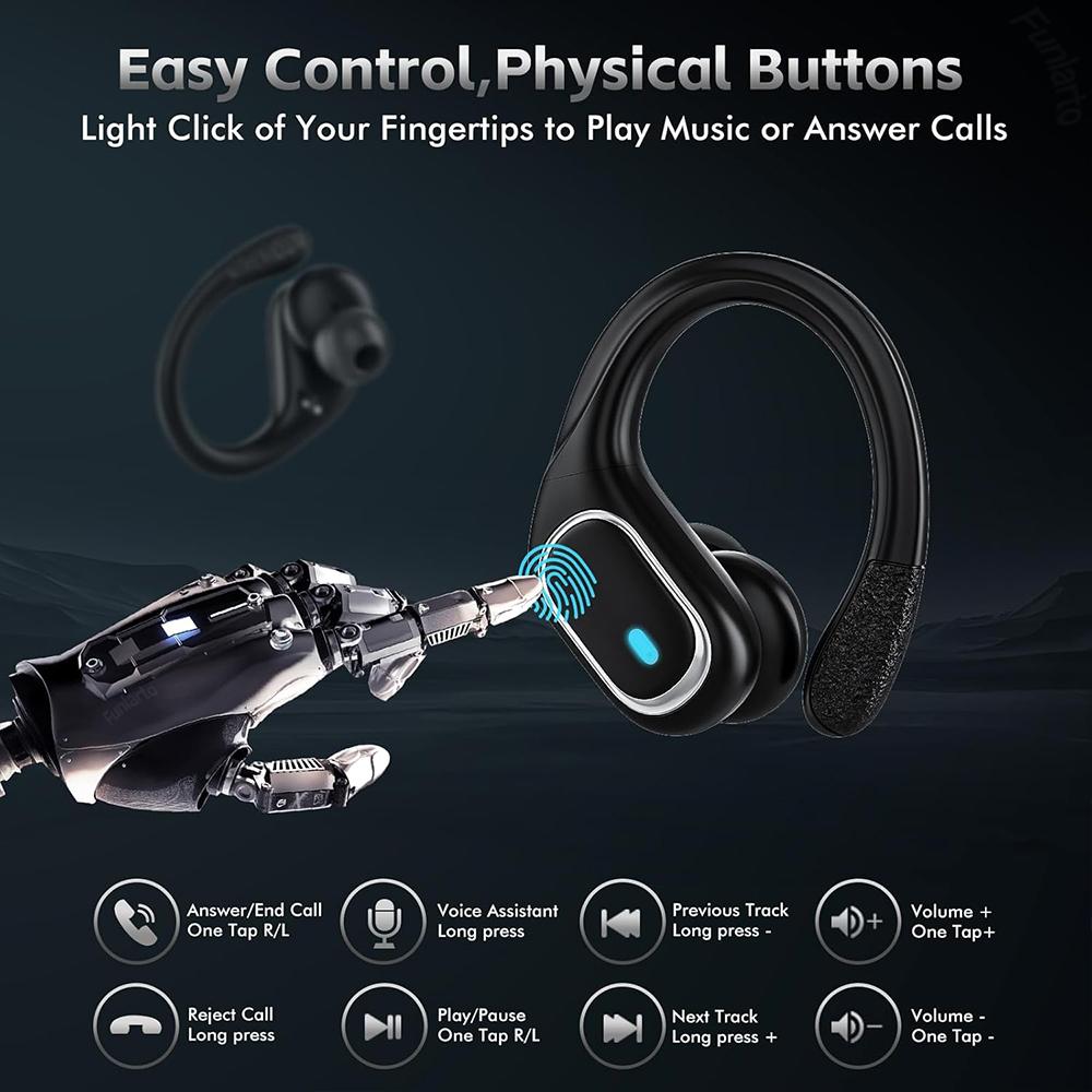 Wireless Bluetooth Headphones for Running,IPX7 Bluetooth 5.3 Earphones with 80 Hrs Playtime and LED Power Display for Game Gym
