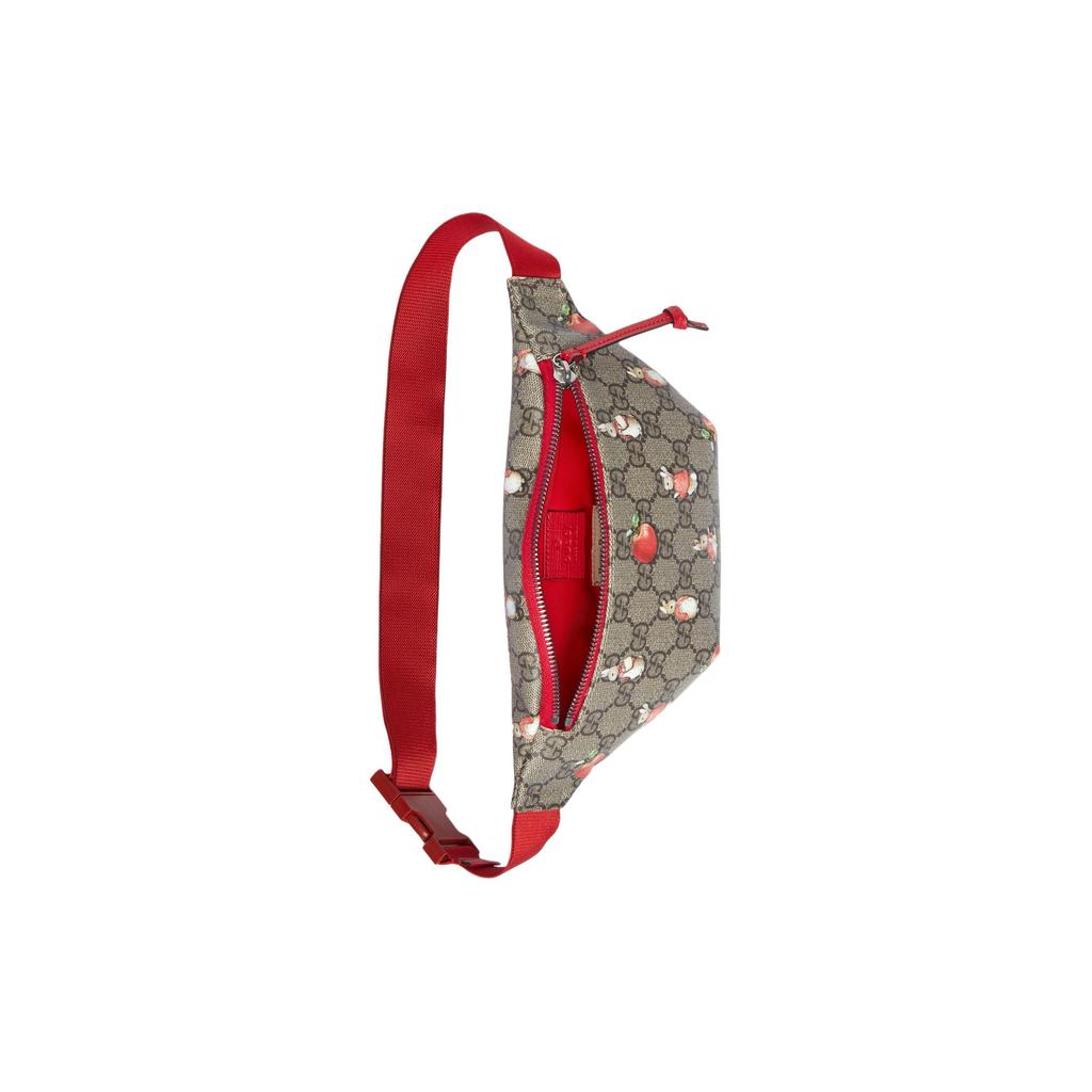 Gucci X Peter Rabbit™ Collaboration Animal Print Zipper Canvas And Leather Waist Bag Kids Waist Bag Ebony Green Red 502095-FACZL-8462