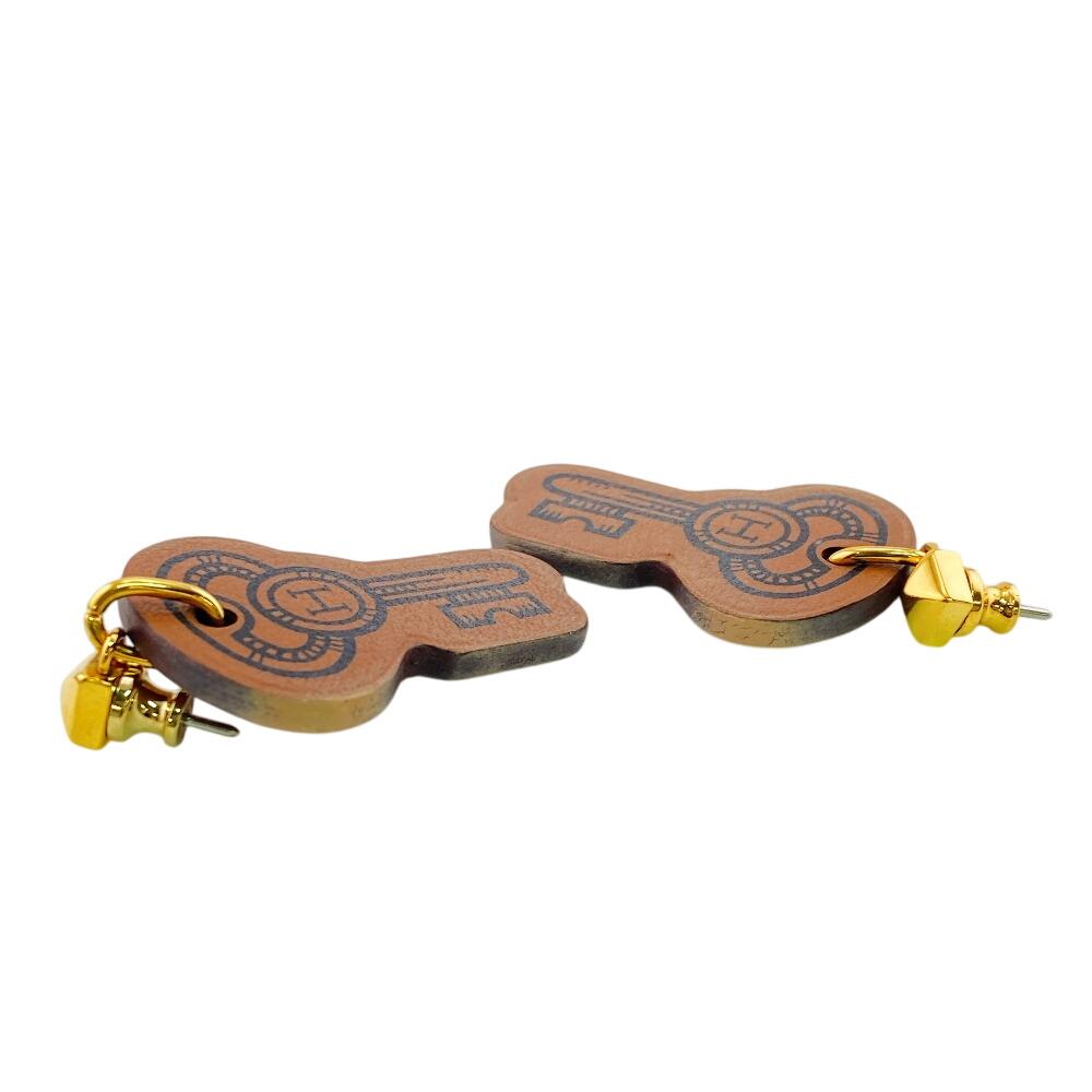 HERMES leather H Curiosité Pierce Brown leather Used