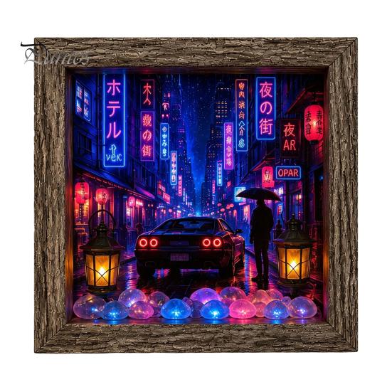 Декоративная настольная фоторамка, деревянная 3D-рамка-витрина, светодиодная ночная лампа, ретро-сцена уличного освещения, креативный подарок для влюбленных, теплый свет