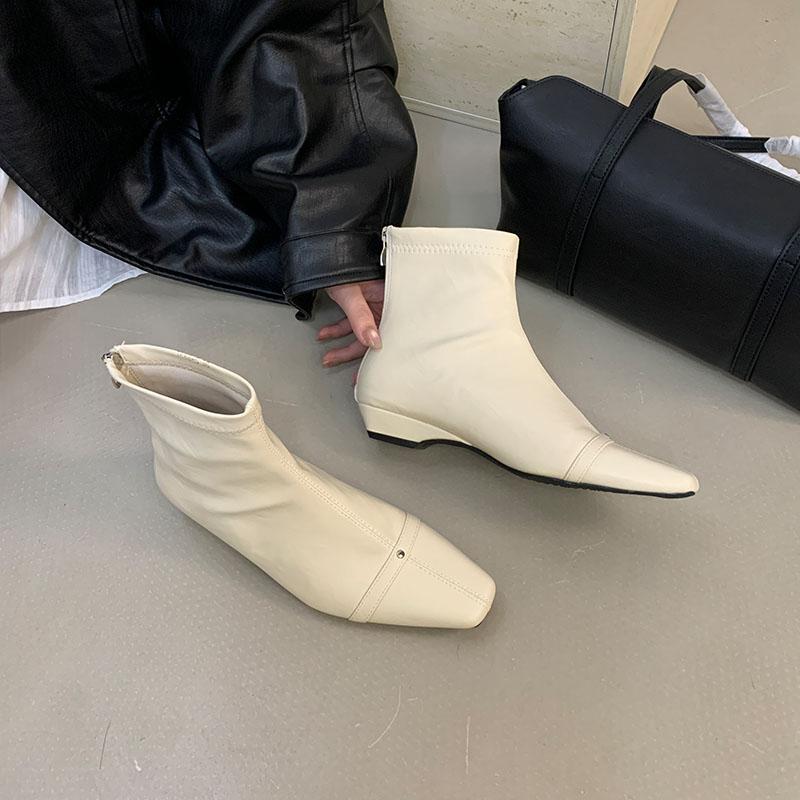 Fashion Female Square Toe Ladies Ankle Boots Low Heel Shoes Fashion Elastic Women Short Stretch Boots With Zippers Shoes