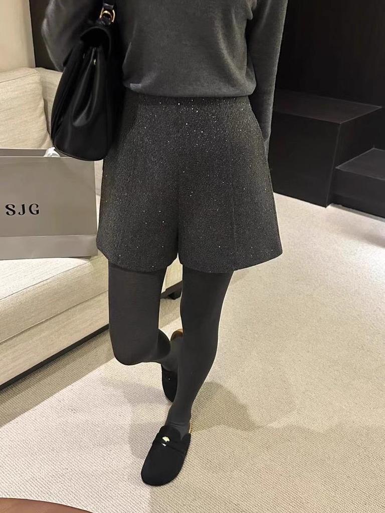 Шерстяные шорты А-силуэта с высокой посадкой 'Звездное небо' - Весенние повседневные шорты с широкими штанинами для женщин плюс-сайз