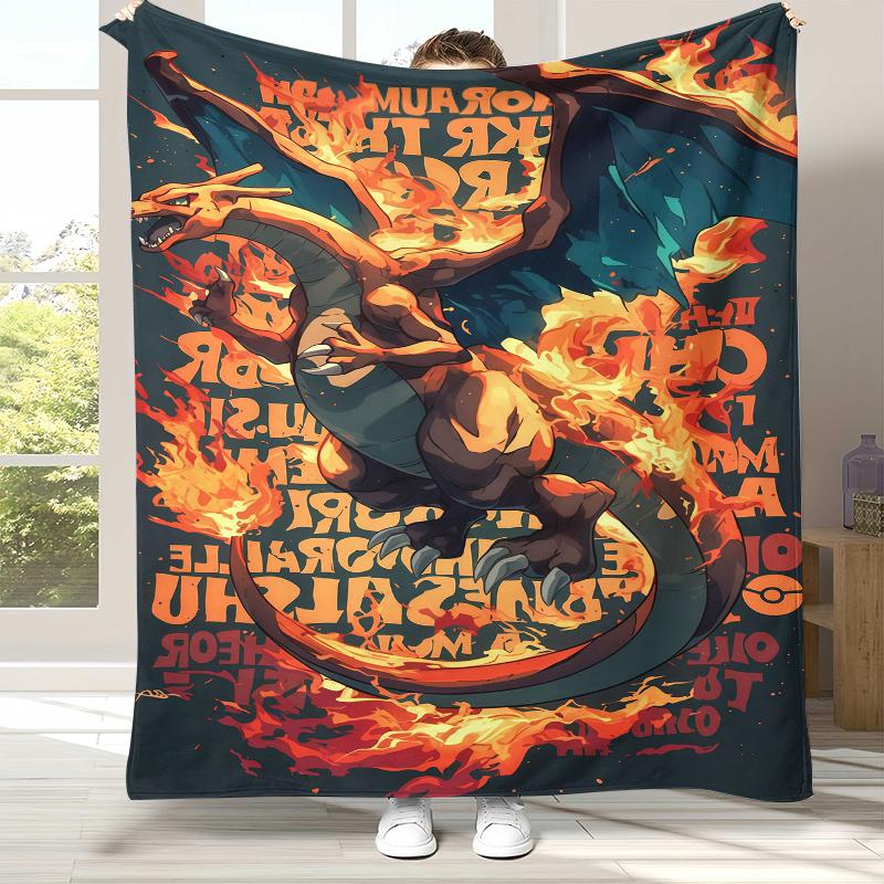 Charizard Charmander Pokemon Flannel Blanket,Ultra Soft Warm Plush Throw for Home Bedroom Bed Sofa Cover Office Camping Picnic