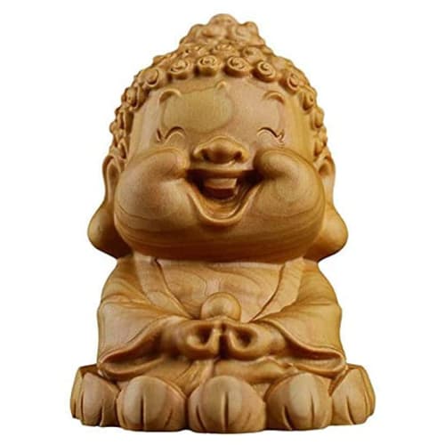 Cute Mini Shakyamuni Buddha Statue, Carved from Premium Natural Boxwood, Perfect for Soto Zen Buddhism, Zazen, or as a Laughing Buddha, Buddhist Altar