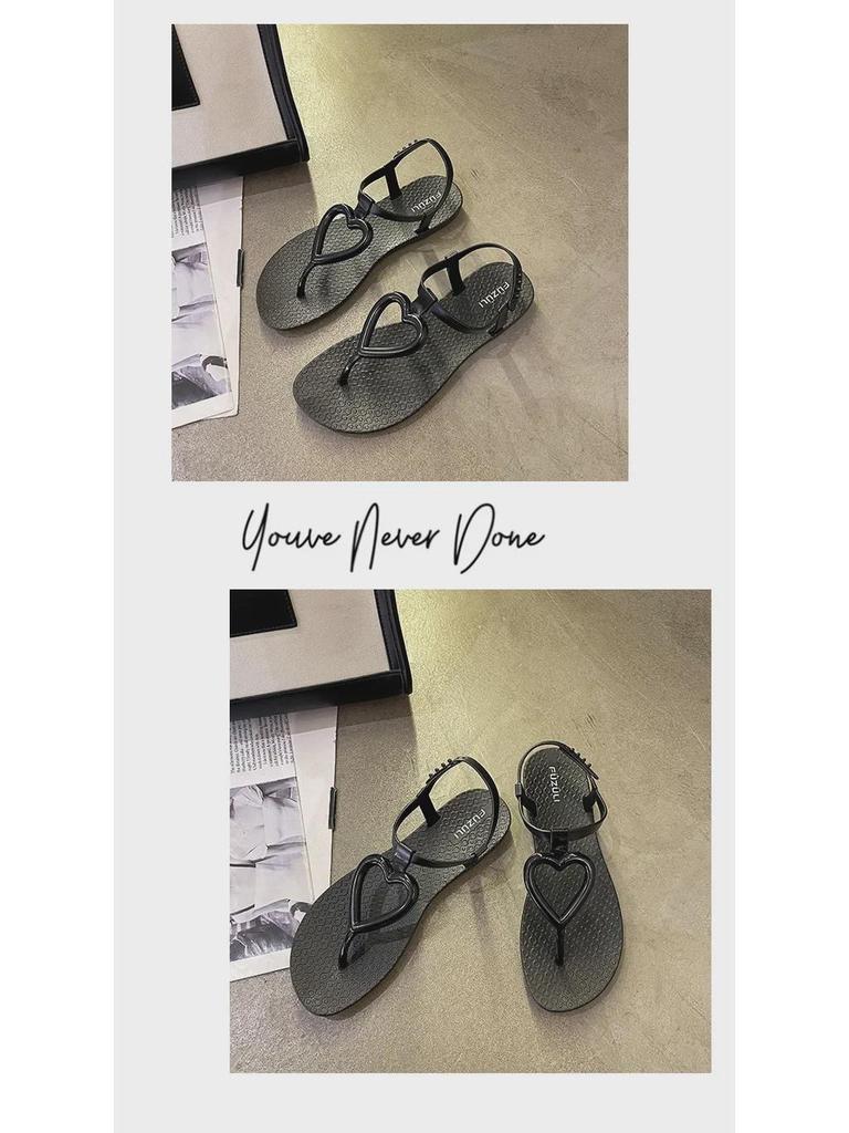 Женские летние сандалии на плоской подошве в форме сердца - повседневные пляжные шлепанцы в стиле феи