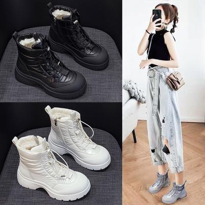 Новые повседневные короткие ботинки осень и зима толстая подошва супер огонь сноубутсы обувь с высоким верхом флисовые теплые ботинки полусапоги