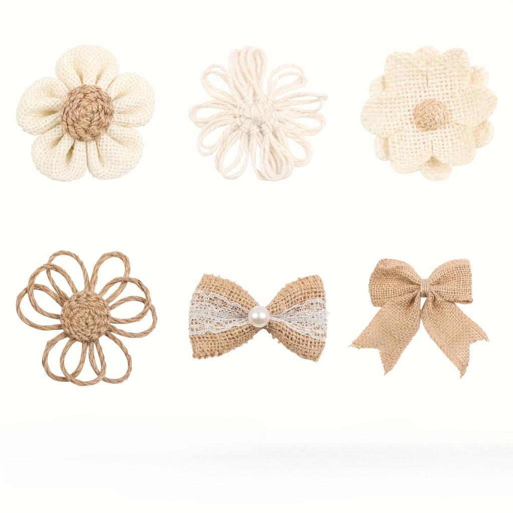 6 шт. Ленточные цветы из льна смешанных цветов - Сделай сам, ручная работа, бант для подарочной упаковки, одежды, обуви, шляп, аксессуаров, Рождества