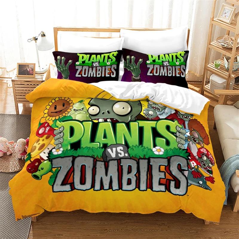 Popular Games Pattern Bedding Set 3d Plant Zombie Cartoon Duvet Cover Set with Pillowcase Single Double Queen King Bedclothes