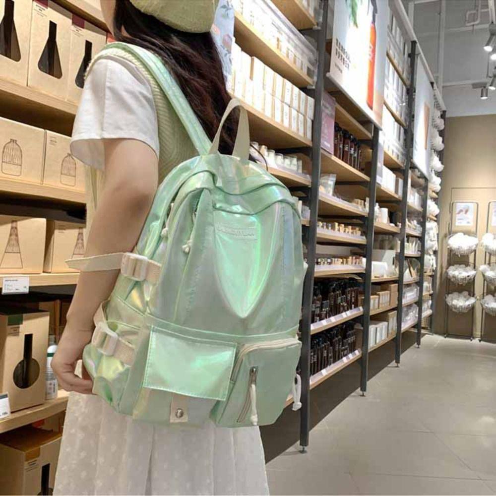 Multi-Pocket Laser Backpack Korean Style Shoulder Bag Portable Students School Bag Teenager