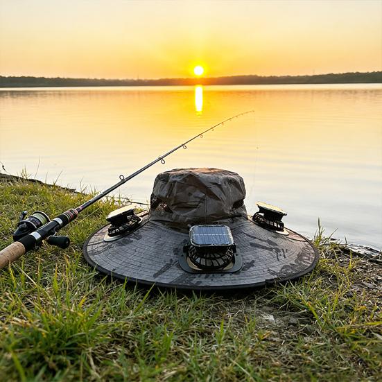 Wide-Brimmed Fan Hat with Solar USB Dual Fans Powered