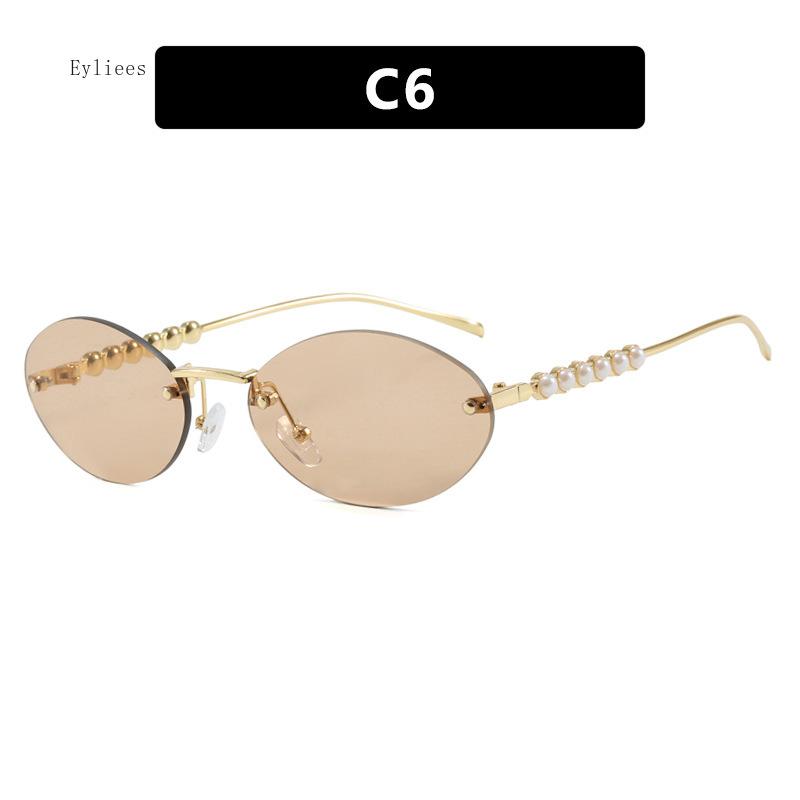 Новые безободковые овальные женские солнцезащитные очки Великолепные жемчужные солнцезащитные очки Европейский и американский трендовый хай-энд