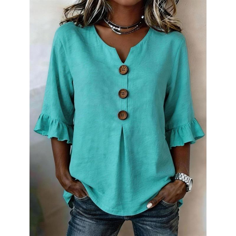 PEYWOW Women's Fashion 3/4 Sleeves V-Neck Casual Blouses & Shirts