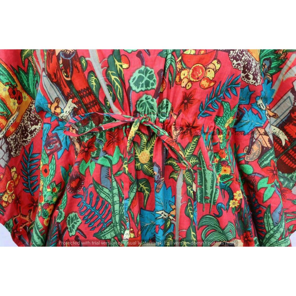 Индийское красное хлопковое платье с принтом Фриды Кало в стиле хиппи, женское ночное платье-кафтан CKFTN-SCRN-FULL-BUYIT-018