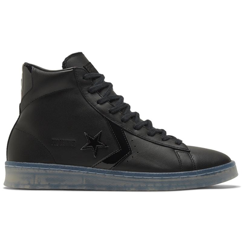 Converse Cons Pro Leather High Черный Лед Черный Прозрачный Противоскользящие и Износостойкие Высокие Кроссовки для Скейтбординга Унисекс Черный