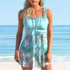 Women's Shoulder Strap Swimsuit Blue Light Color Scheme Print Bikini Tankini Swimsuit